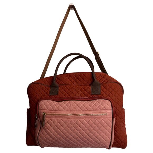Quilted Puffer Pink Orange-ish Brown Large Travel Bag - Picture 3 of 10